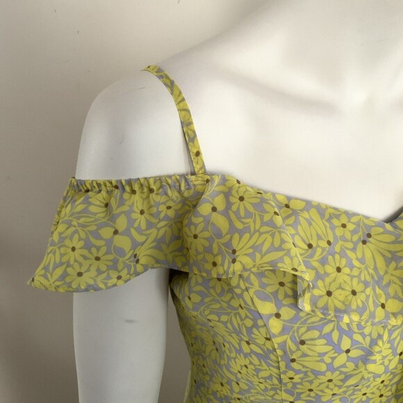 Nanette By Nanette Lepore Yellow Floral Sleeveless Asymmetrical Chiffon Dress 2 - Picture 14 of 14